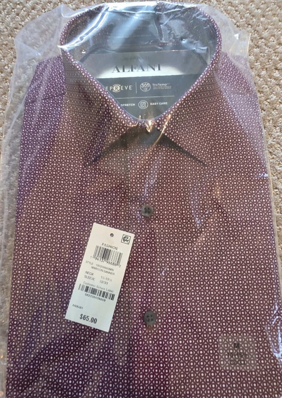 Alfani Men's Burgundy Geometric Dress Shirt
